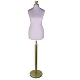 Display Geek Female Dressmakers Dummy Silver Torso with Gold wood Round Base Stand